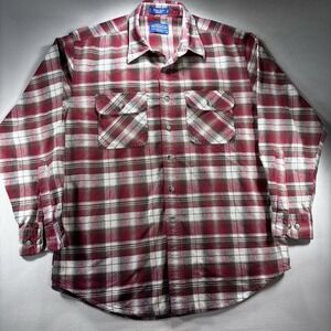 Pendleton Hiker Shirt Plaid Long Sleeve 100% Cotton Button Up Red Men's Medium